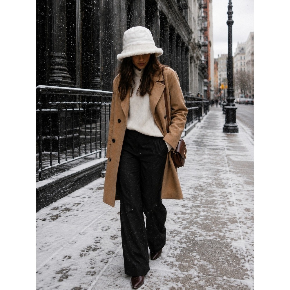 Wilsons Leather White Genuine Leather Bucket Hat L/XL Fur Trim Après-Ski Winter